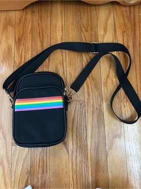 Black Crossbody Bag with Rainbow Stripe - Womens Bags